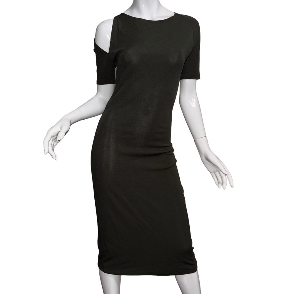 Vintage Maria Bonita Dark Green Minimalist Midi Dress Shoulder Cutout Y2K